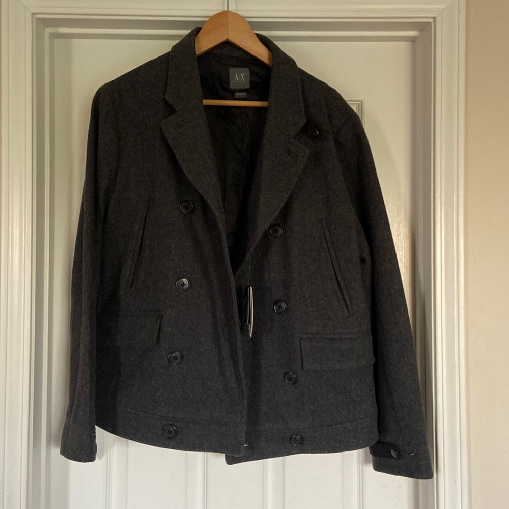 Armani exchange gray short peacoat style jacket